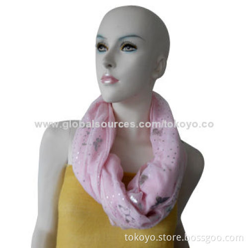 Polyester scarf with sequins and foil, light solid color, measures 180*70+1.5cm